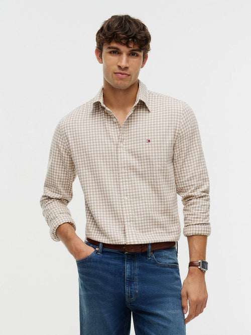 Flanel overhemd ruit beige