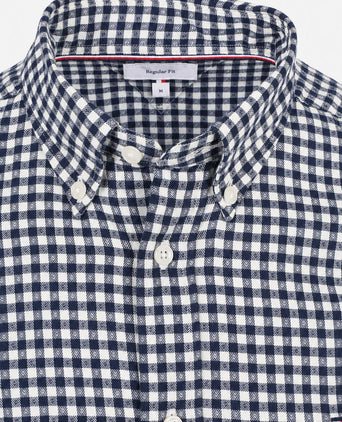 Flanel overhemd dobby gingham ruit donkerblauw
