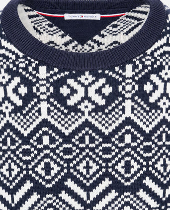 Fairisle trui print donkerblauw