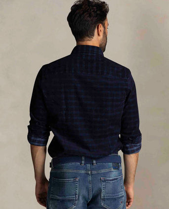 NZA shirt kauri corduroy ruit donkerblauw | Regular-fit