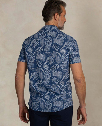 Overhemd short sleeve piqué flower print blauw