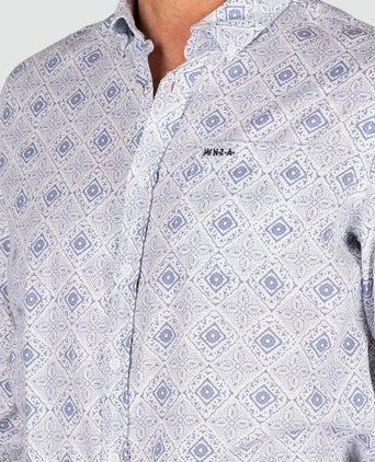 Overhemd karson linnen blend blauw