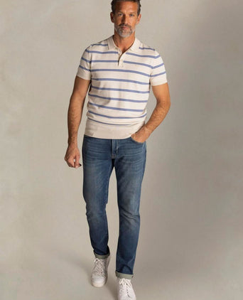 Knitted polo streep ecru