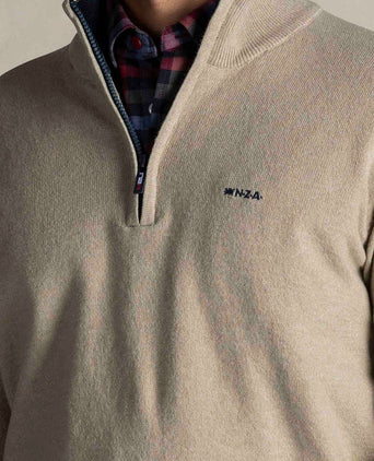 halve rits trui christopher melange warm beige