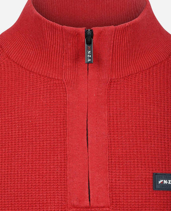 halve rits slub knit melange rood