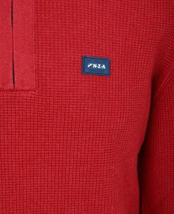 halve rits slub knit melange rood
