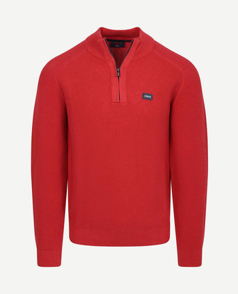 halve rits slub knit melange rood