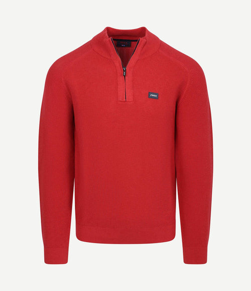 halve rits slub knit melange rood