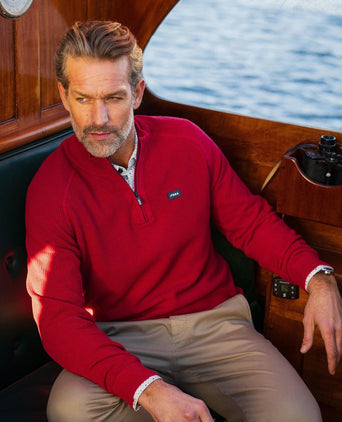 halve rits slub knit melange rood
