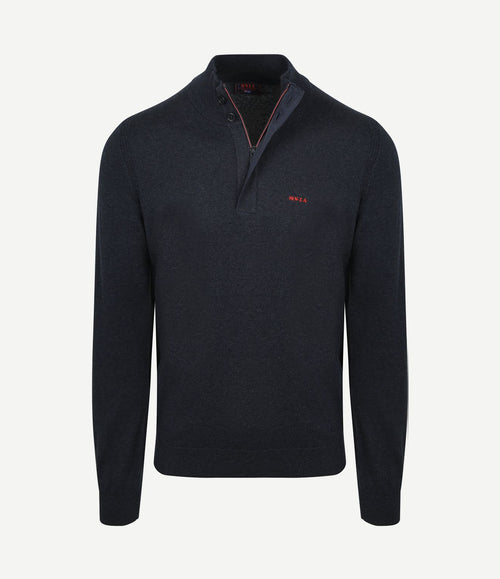 halve rits trui akar melange donkerblauw