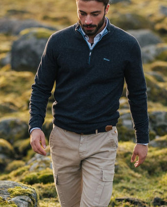 NZA halve rits trui christopher melange donkerblauw | Regular-fit