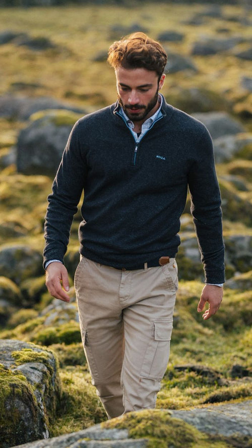 NZA halve rits trui christopher melange donkerblauw | Regular-fit