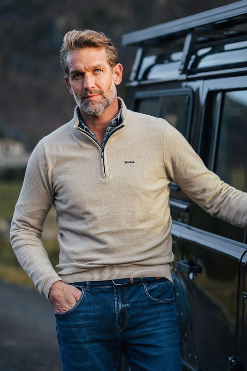 NZA halve rits trui christopher melange sand | Regular-fit