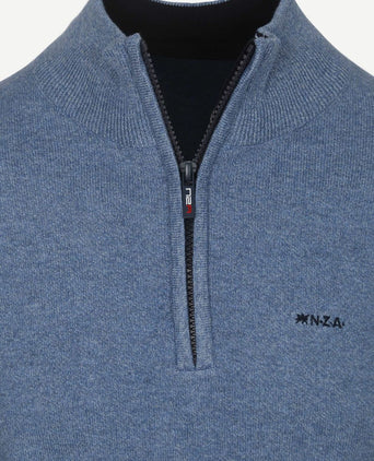 halve rits trui christopher melange soft blue