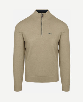 halve rits trui christopher melange warm beige