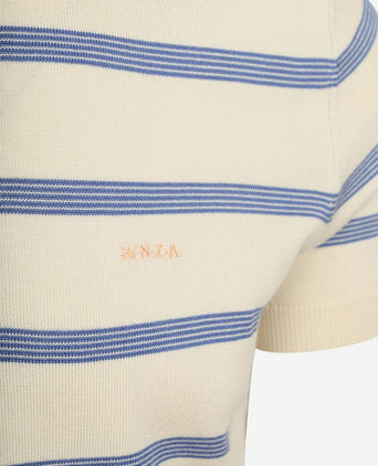 Knitted polo streep ecru