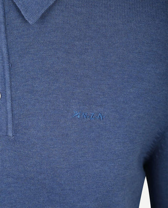 Longsleeve knitted polo blauw
