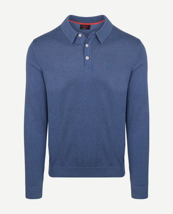 Longsleeve knitted polo blauw