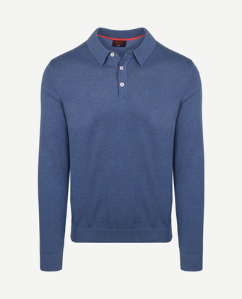 Longsleeve knitted polo blauw