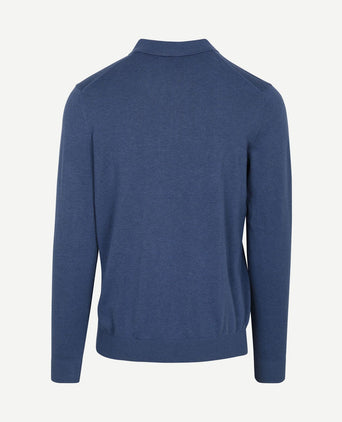 Longsleeve knitted polo blauw