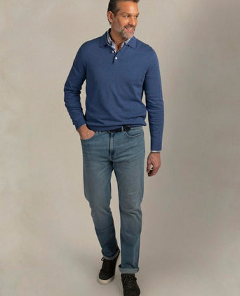 Longsleeve knitted polo blauw