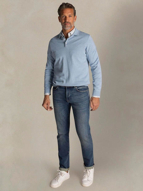 Longsleeve knitted polo lichtblauw