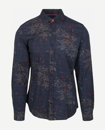 NZA overhemd gunner print donkerblauw | Regular-fit