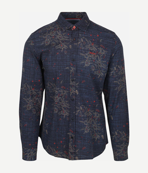 NZA overhemd gunner print donkerblauw | Regular-fit