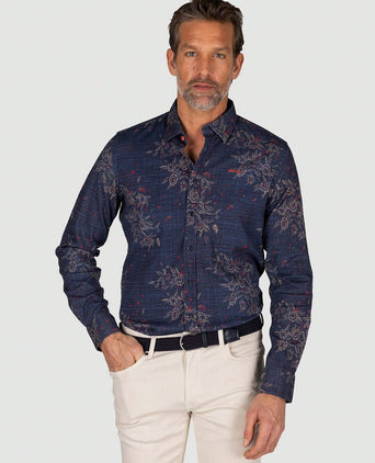 NZA overhemd gunner print donkerblauw | Regular-fit