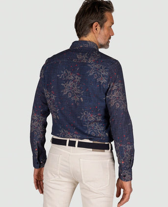 NZA overhemd gunner print donkerblauw | Regular-fit