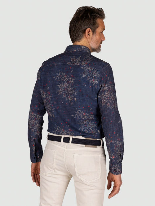 NZA overhemd gunner print donkerblauw | Regular-fit