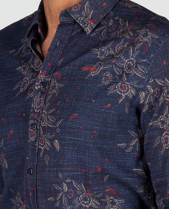 NZA overhemd gunner print donkerblauw | Regular-fit