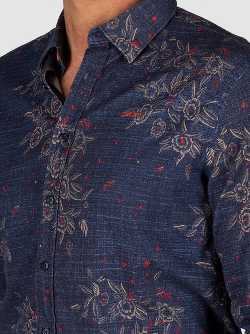 NZA overhemd gunner print donkerblauw | Regular-fit