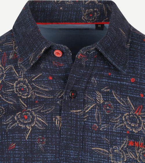 NZA overhemd gunner print donkerblauw | Regular-fit
