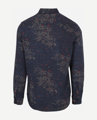 NZA overhemd gunner print donkerblauw | Regular-fit