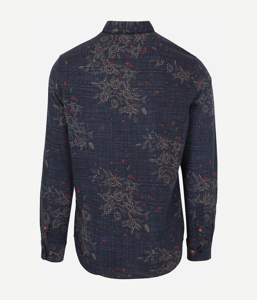 NZA overhemd gunner print donkerblauw | Regular-fit