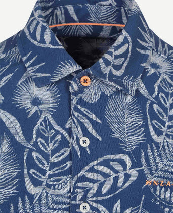 Overhemd short sleeve piqué flower print blauw