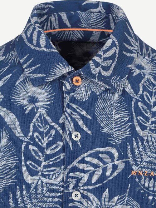 Overhemd short sleeve piqué flower print blauw