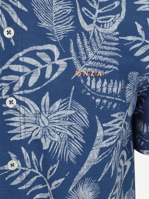 Overhemd short sleeve piqué flower print blauw