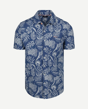 Overhemd short sleeve piqué flower print blauw