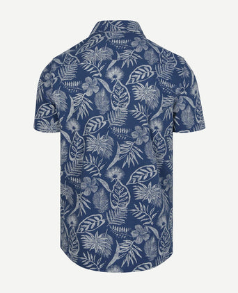 Overhemd short sleeve piqué flower print blauw