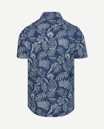 Overhemd short sleeve piqué flower print blauw