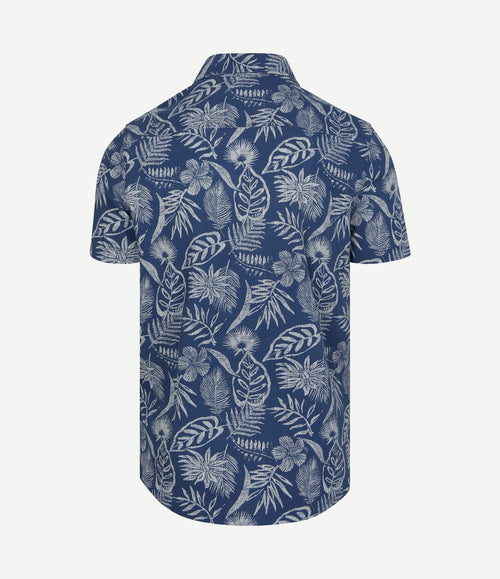 Overhemd short sleeve piqué flower print blauw