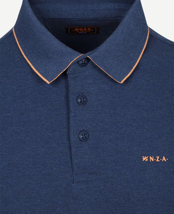 Polo henley piqué donkerblauw sky