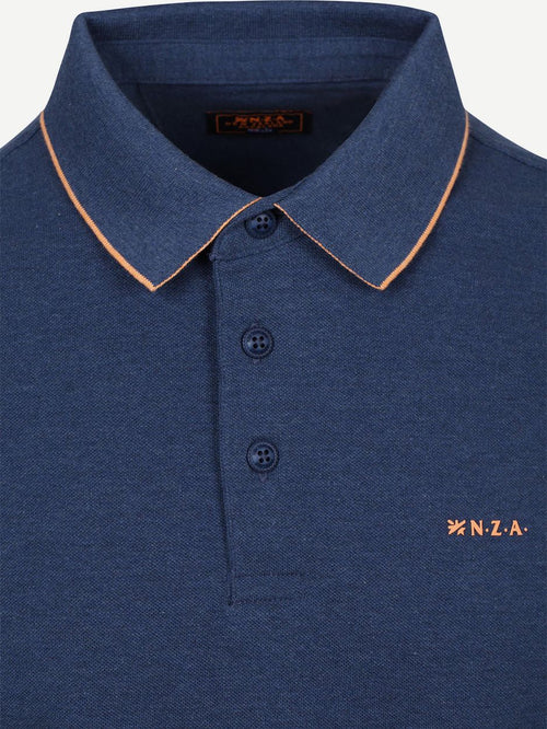 Polo henley piqué donkerblauw sky