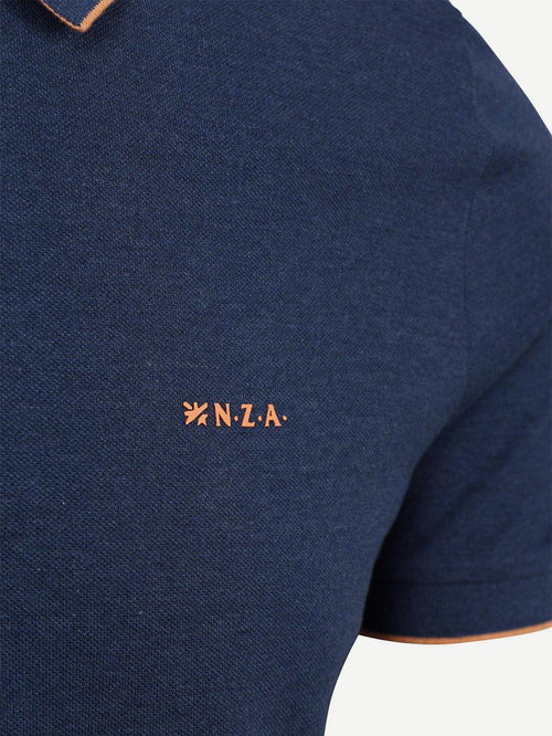 Polo henley piqué donkerblauw sky