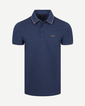 Polo henley piqué donkerblauw sky