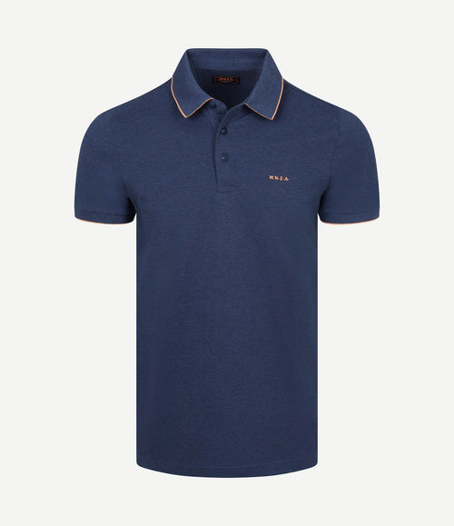 Polo henley piqué donkerblauw sky