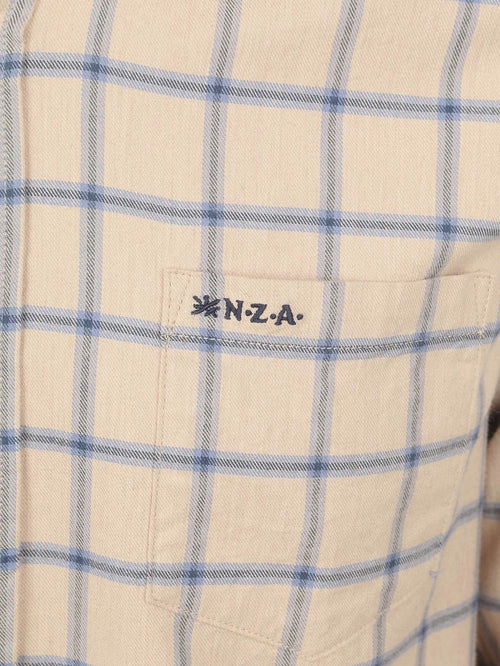 NZA shirt armando flanel ruit beige | Regular-fit