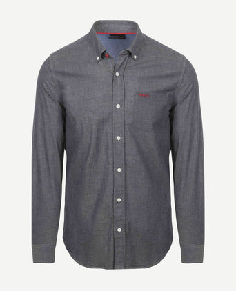 NZA shirt James twill melange donkerblauw | Regular-fit